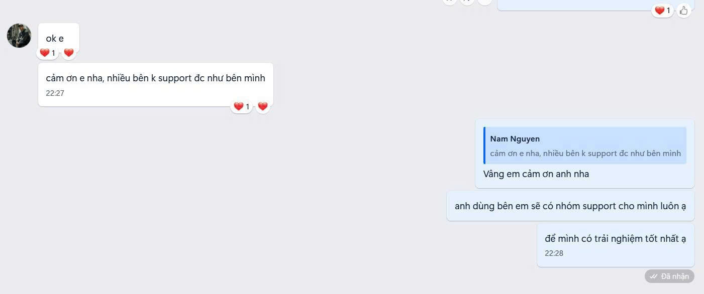 Anh Nam Nguyen nhắn nhiều bên không support được như bên mình
